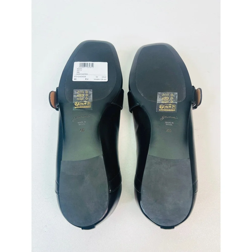 Ganni Black Leather Wide Buckle Ballerina Flats Square Toe S3117 EU 40 / US 9.5 - Picture 8 of 9